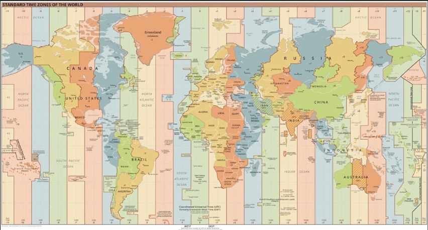 Mapa świata z podziałem na strefy czasowe....