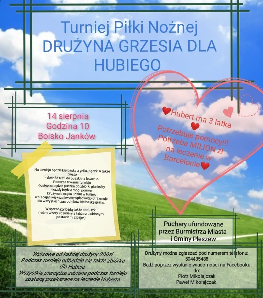 Drużyna Grzesia zaprasza na charytatywny turniej piłki nożnej dla Hubiego