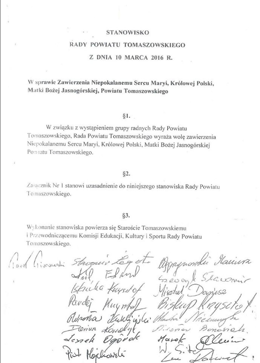 Rada powiatu tomaszowskiego powierzyła siebie i powiat Matce Bożej Jasnogórskiej
