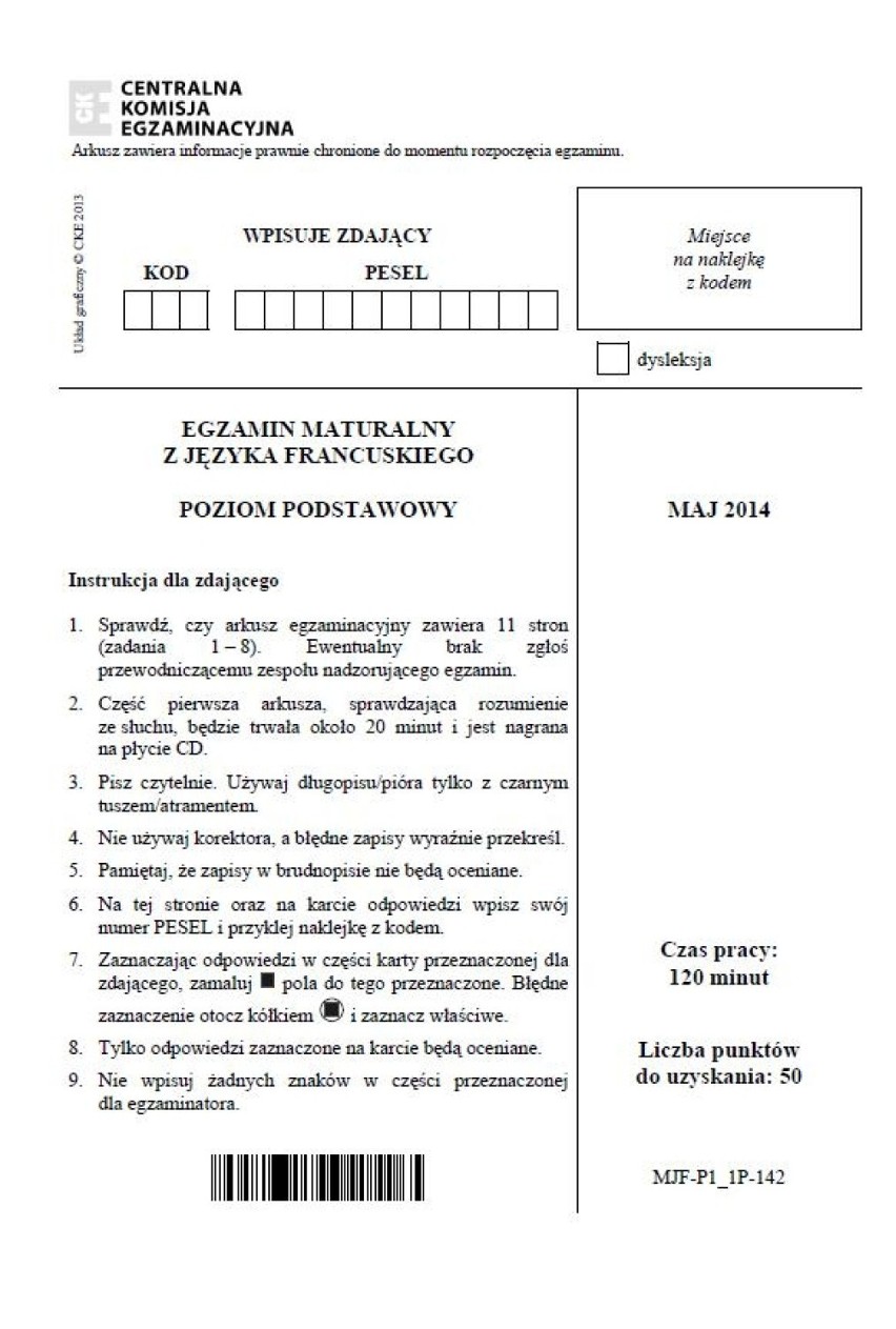 Matura 2014: Język francuski - podstawa, rozszerzenie