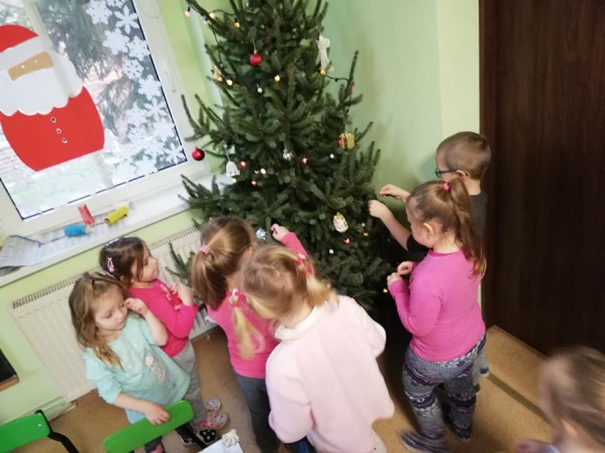 Przedszkolna choinka w Niepublicznej Szkole Podstawowej w Strzyżewie