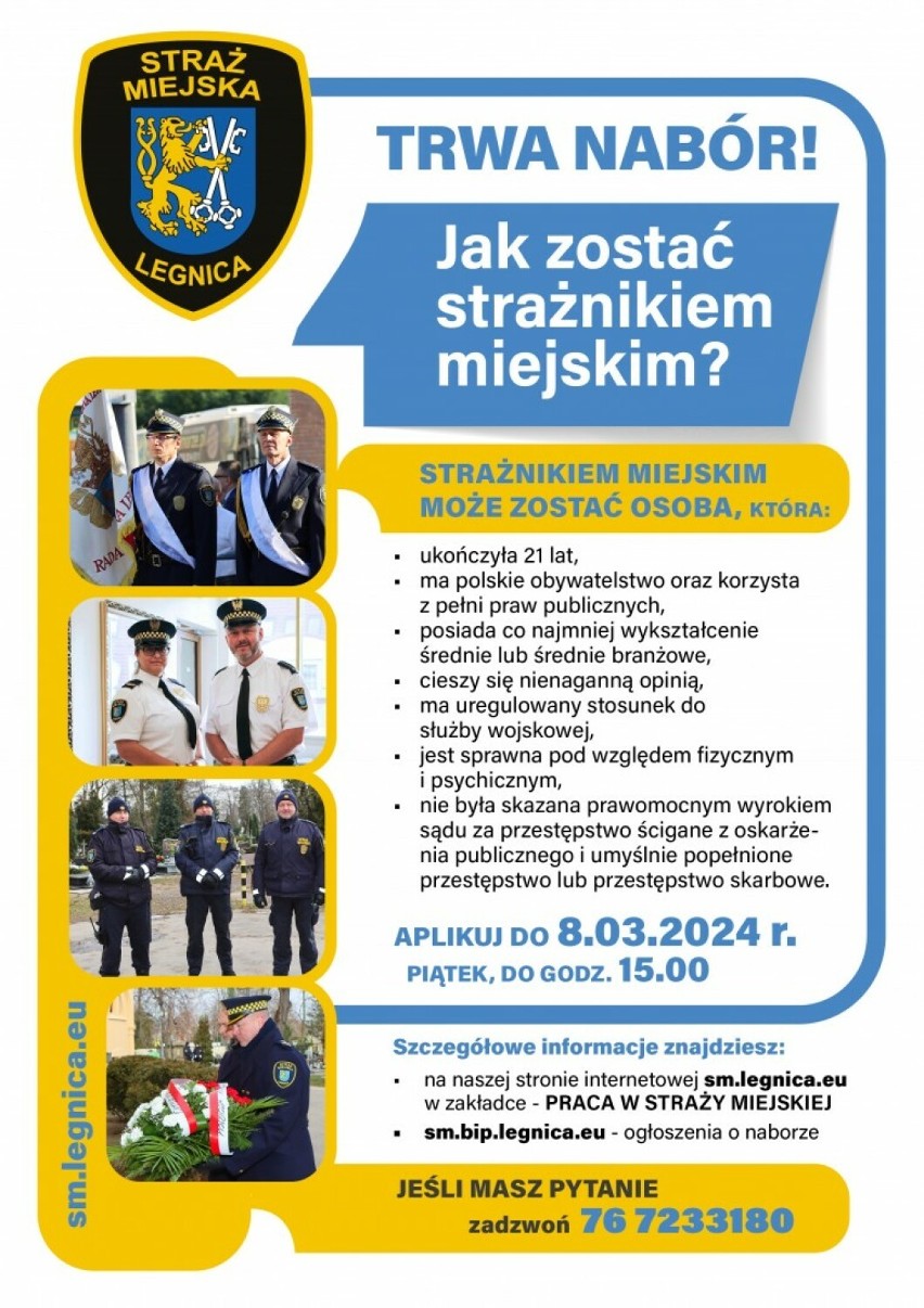 Dwa wolne etaty w Straży Miejskiej w Legnicy. Jakie wymagania trzeba spełnić, żeby zostać strażnikiem miejskim? Jakie zadania wykonuje SM?