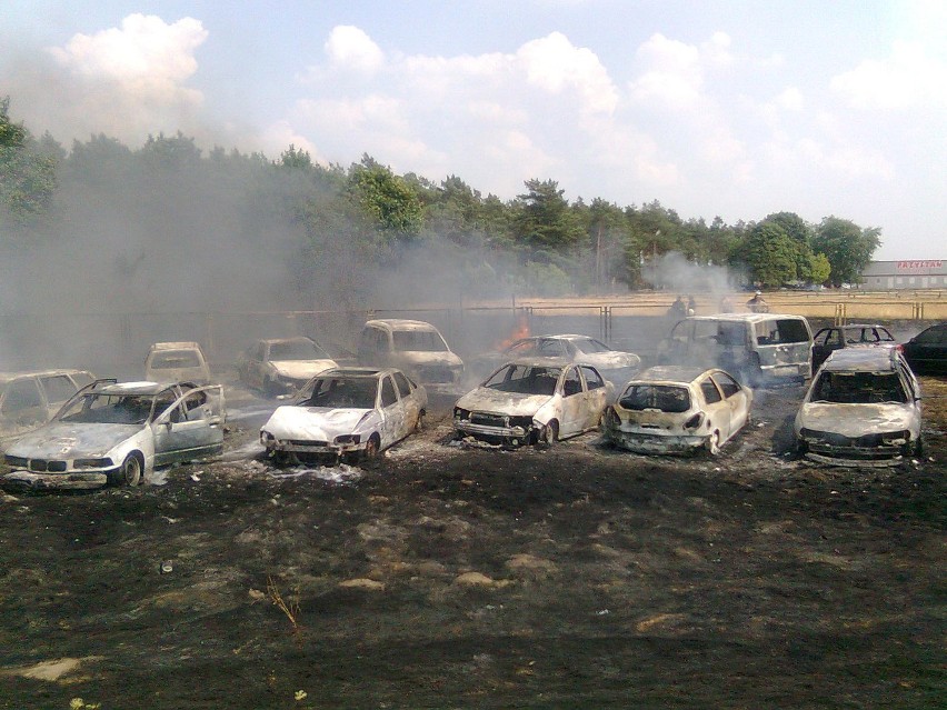 21 samochodów doszczętnie spłonęło na parkingu przy kąpielisku w podbydgoskich Chmielnikach