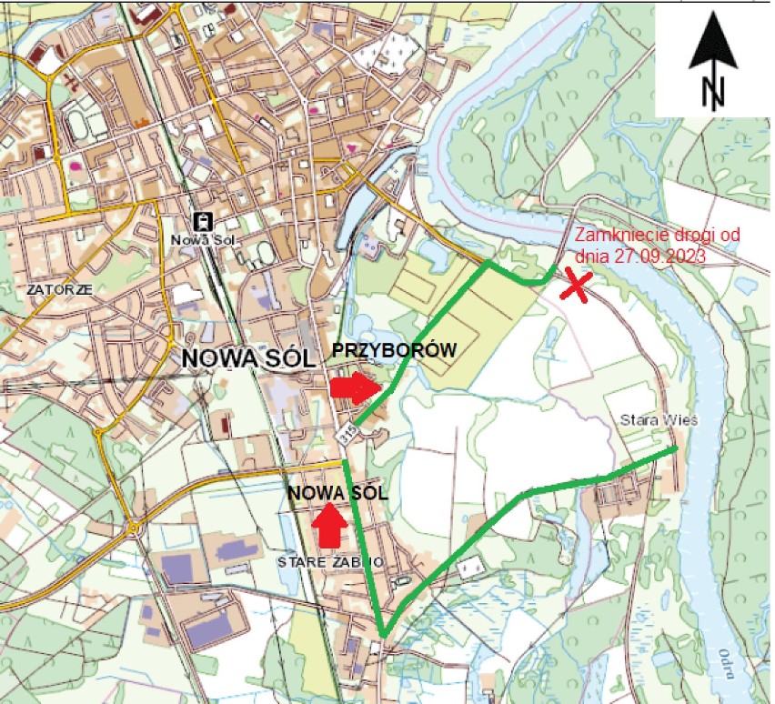 Na mapie oznaczono planowane zamknięcie drogi
