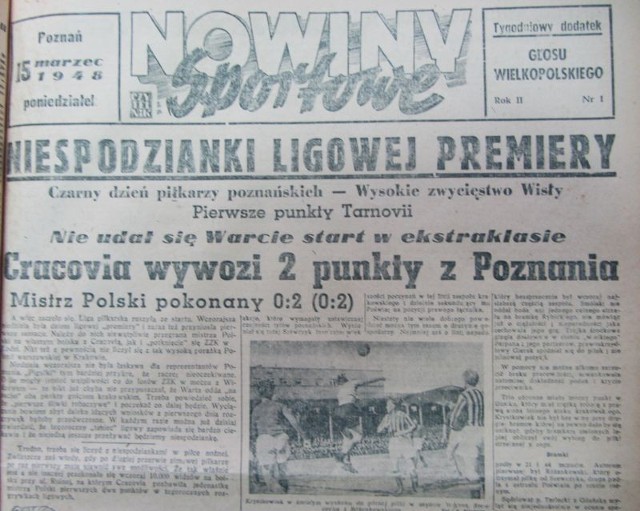 Tak na łamach Głosu Wielkopolskiego relacjonowano pierwszą kolejkę ekstraklasy sezonu 1948