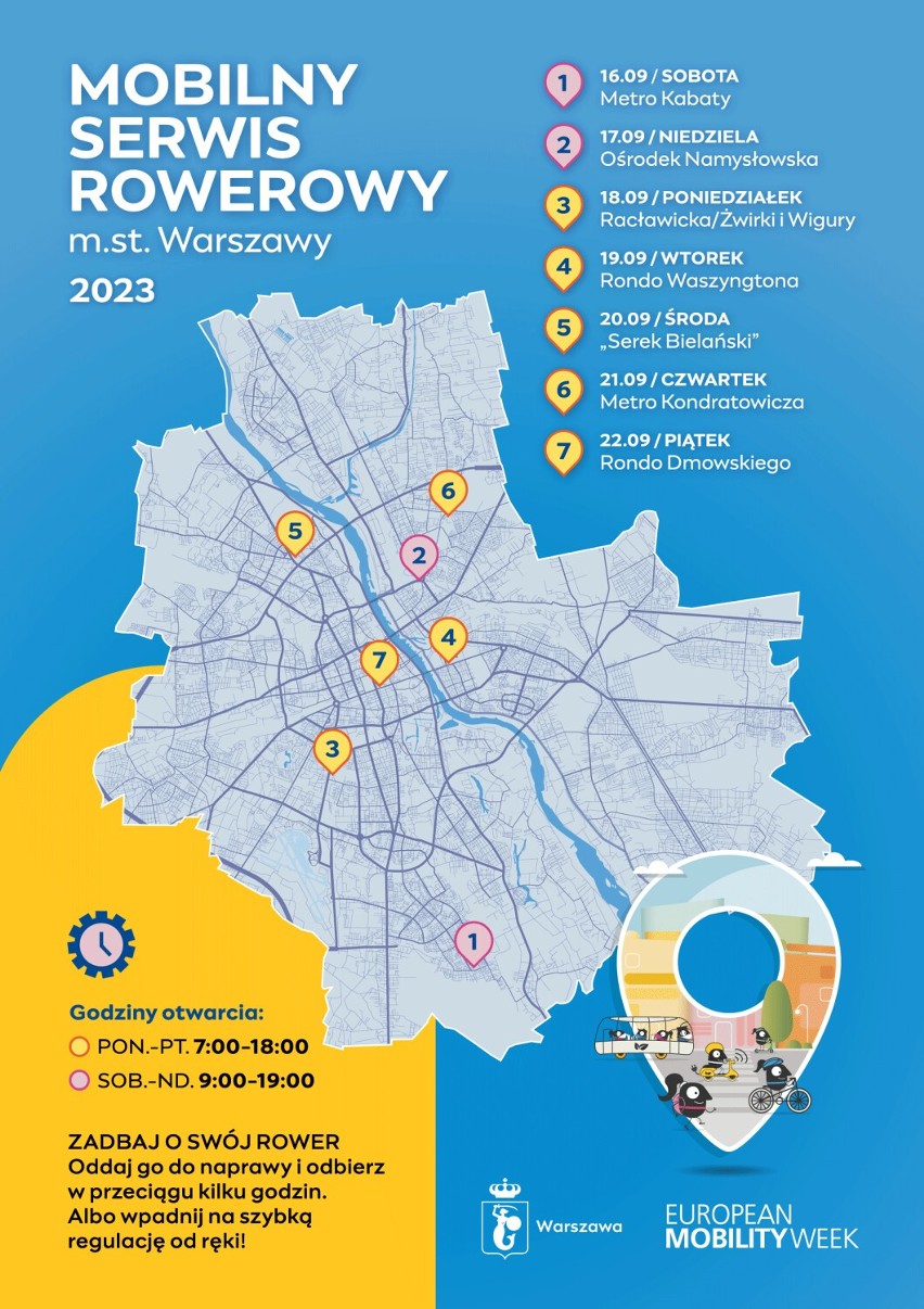 Warszawa organizuje Bezpłatny Serwis Rowerowy - w 7...