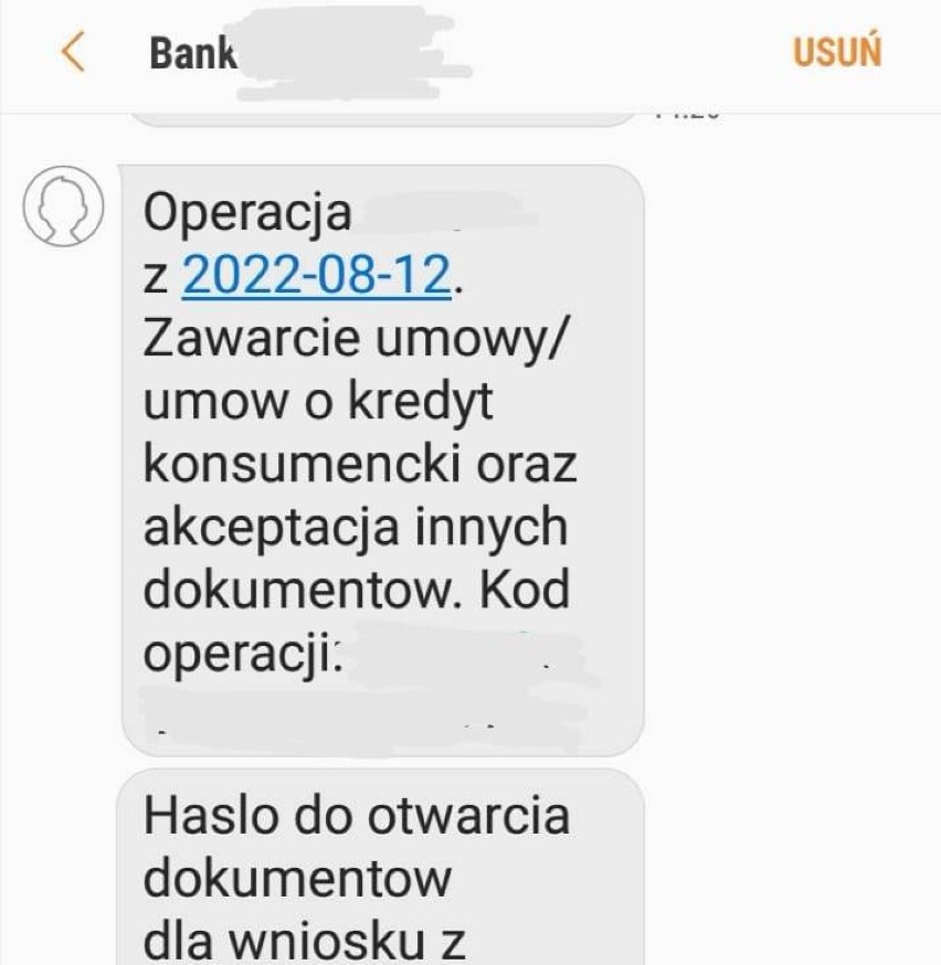 Screen ekranu telefonu dębiczanki okradzionej przez oszustów