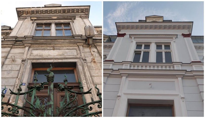 Budynek przy ul. Matejki 5 w Wałbrzychu w 2018 roku oraz w...