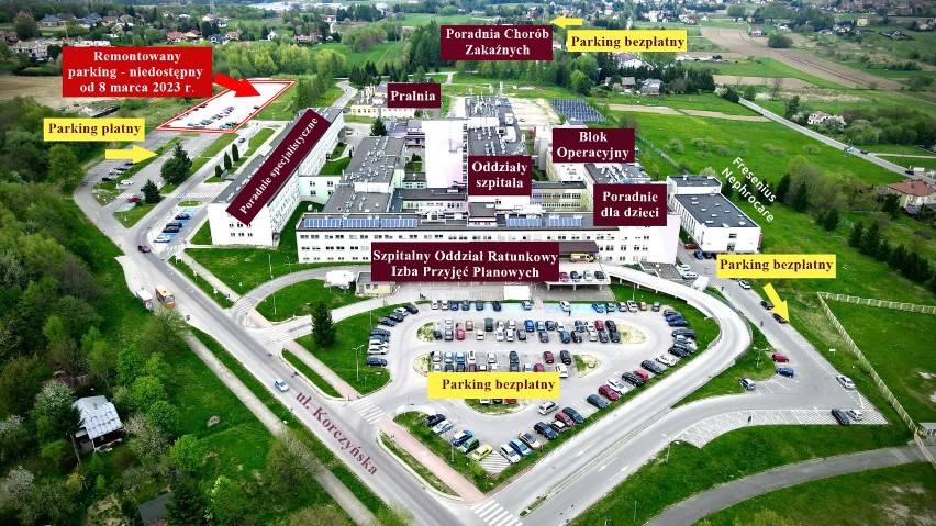 Największy parking przy szpitalu w Krośnie będzie zamknięty. Rozpoczyna się jego przebudowa