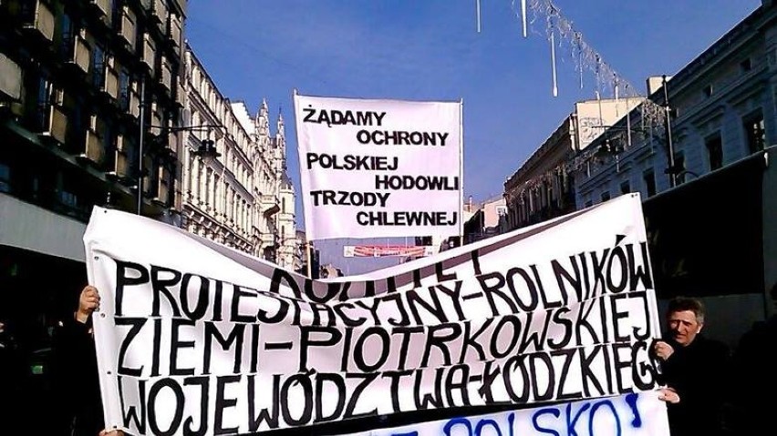 Protest rolników i górników na Piotrkowskiej w Łodzi