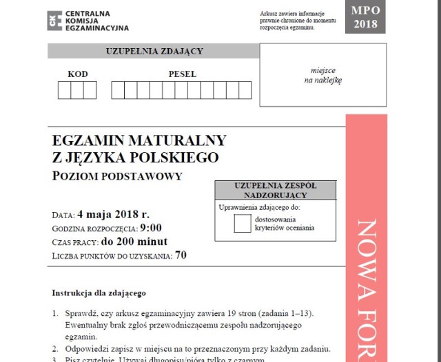 Matura 2018 - język polski, poziom podstawowy - arkusze i odpowiedzi