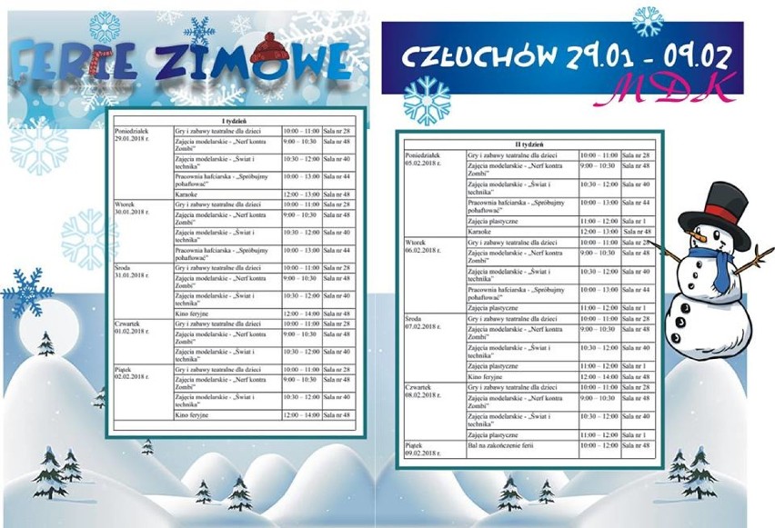 Człuchów. Plan ferii zimowych w Miejskim Domu Kultury - zobacz co będzie się działo!