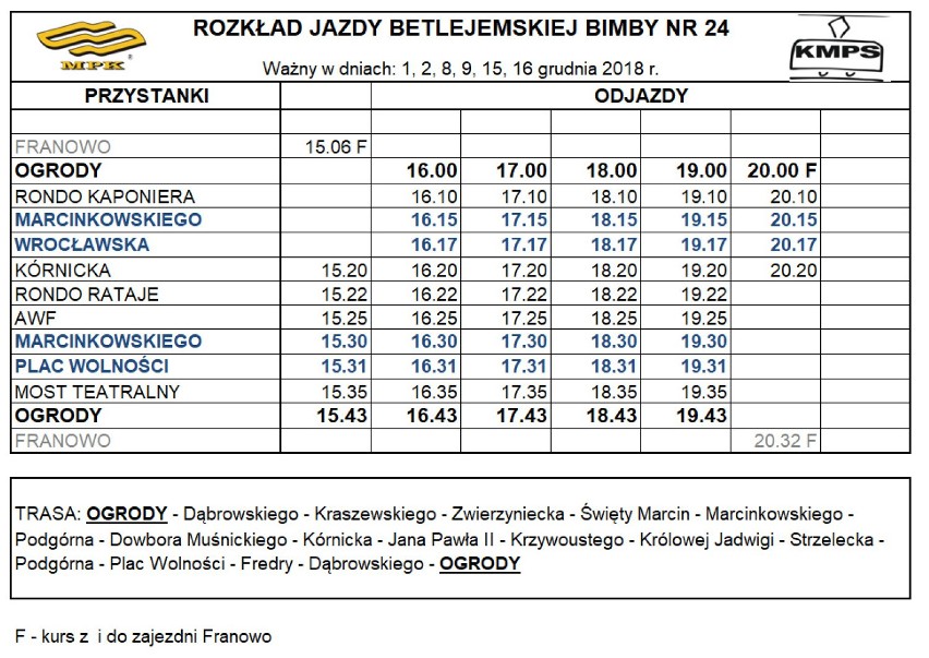 Betlejemska bimba będzie jeździć co 10 minut.