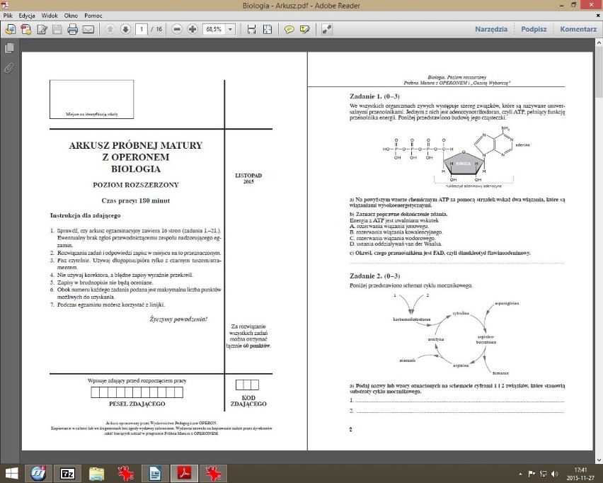 MATURA PRÓBNA 2015/2016 OPERON -  WOS, biologia, geografia,...