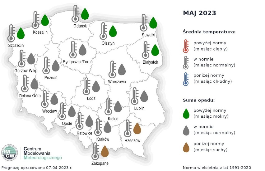 Przykładowe temperatury na maj w największych miastach...