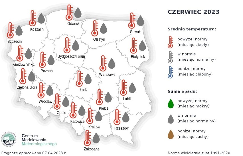 Przykładowe temperatury na czerwiec w największych miastach...