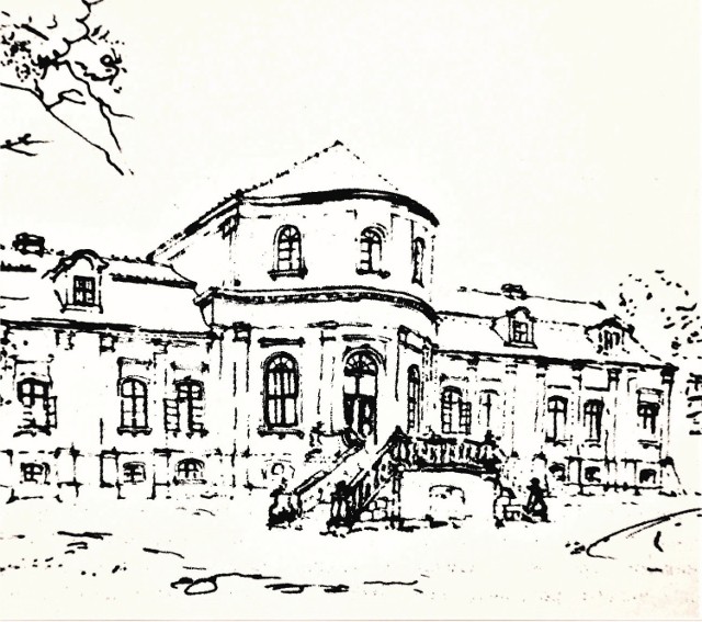 Pierwotny wygląd pałacu w Wełnie zrekonstruowany przez Ewę Kręglewską-Foksowicz (1930-93) na rycinie opublikowanej w jej książce „Barokowe rezydencje w Wielkopolsce” (Poznań, 1982).