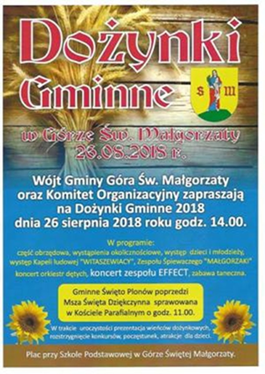 Plakat dożynek w gminie Góra Świętej Małgorzaty