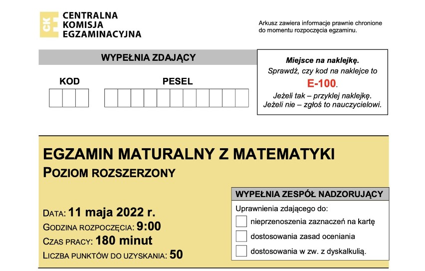 Matura 2022 matematyka rozszerzona. Odpowiedzi, arkusze CKE, zadania [11.05.2022]