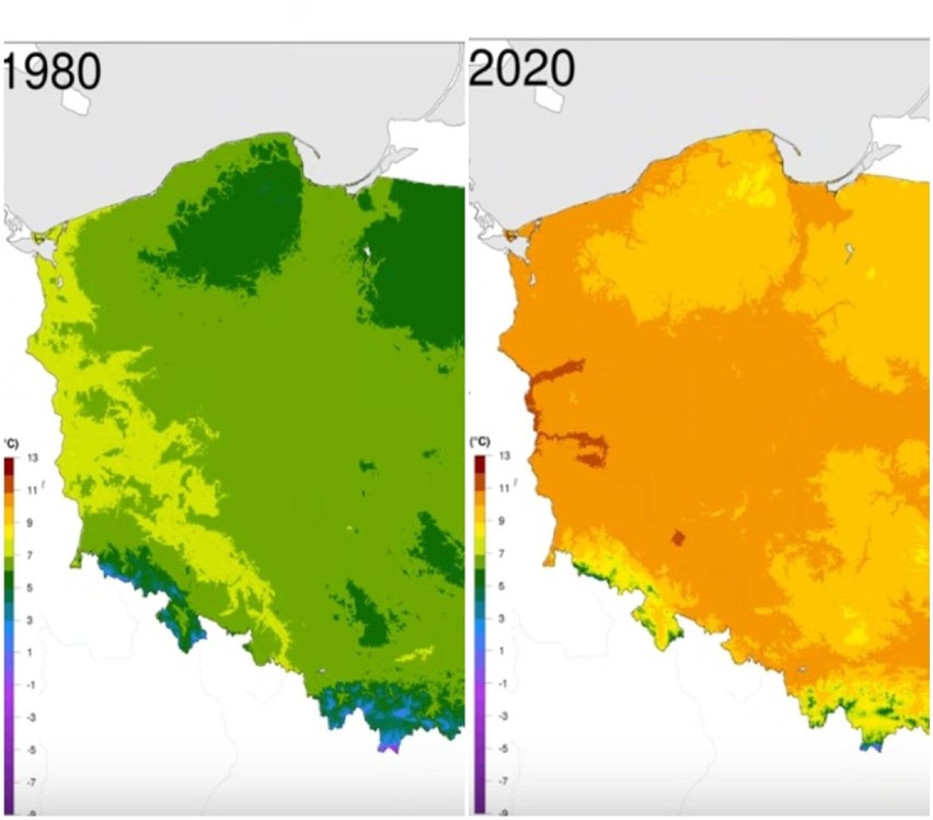 Tak się zmieniała temperatura powietrza w Polsce na...