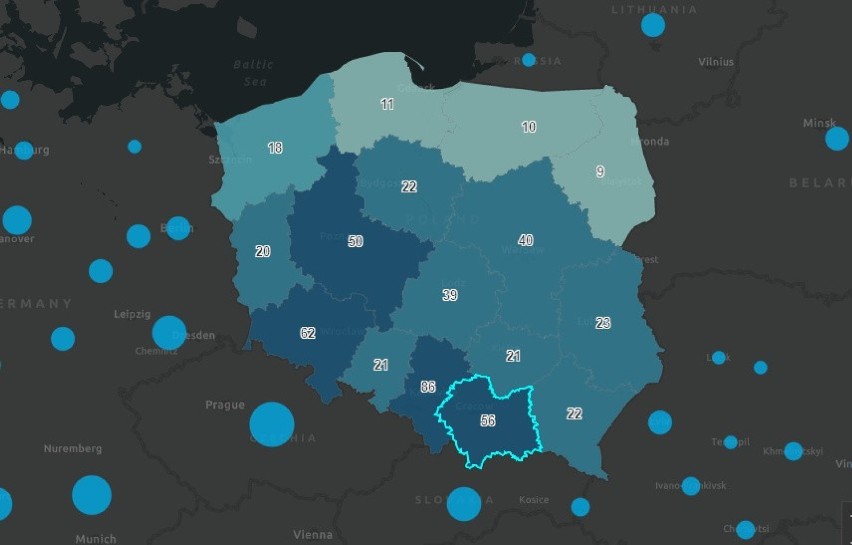 Liczba zgonów w województwach  (dane 6.05.2021)
