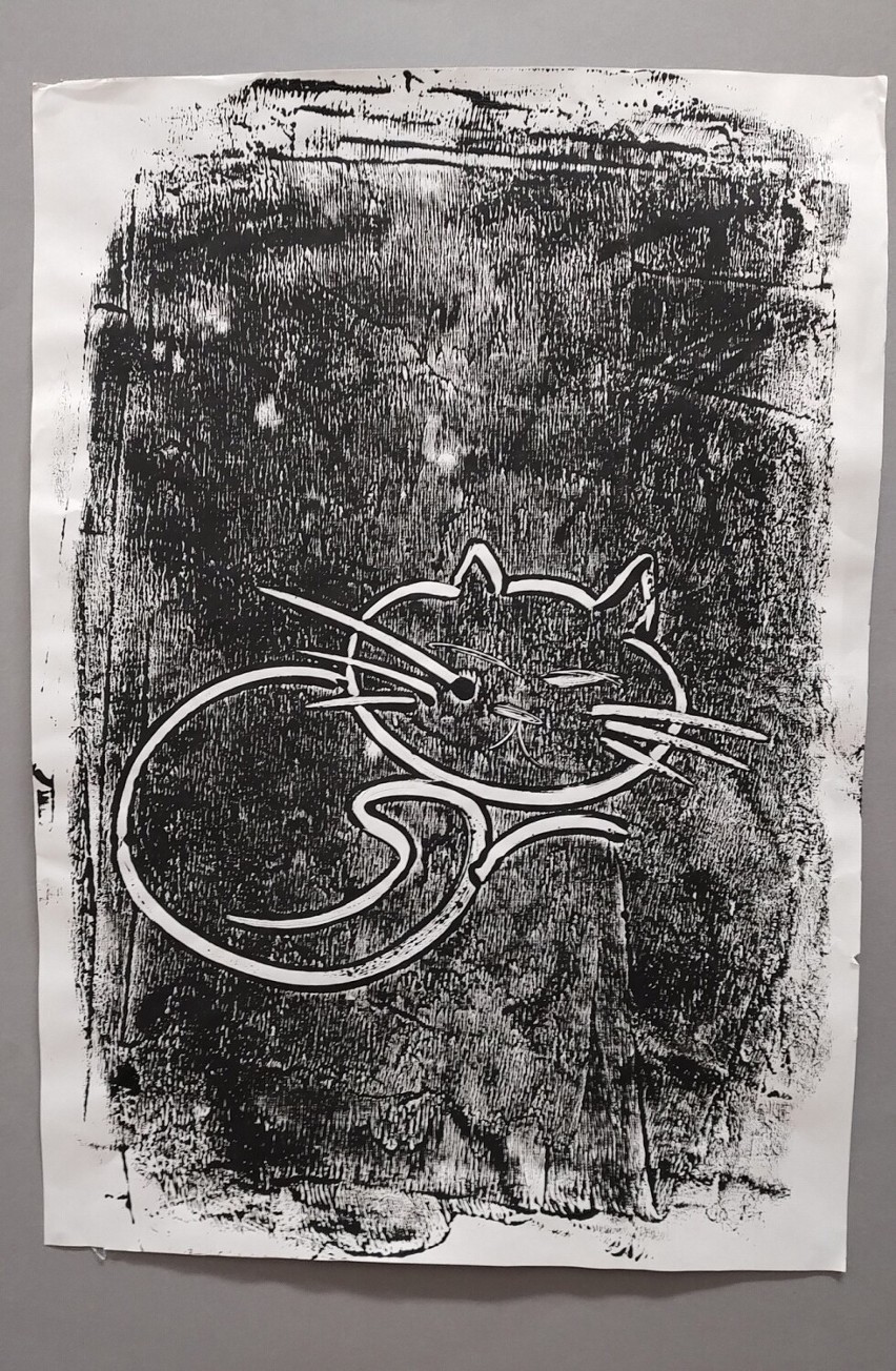 Praca Alicji Chaładaj do wiersza „Kot w pustym mieszkaniu” .