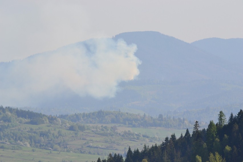 pożar lasu w Ujsołach widok z góra matyska