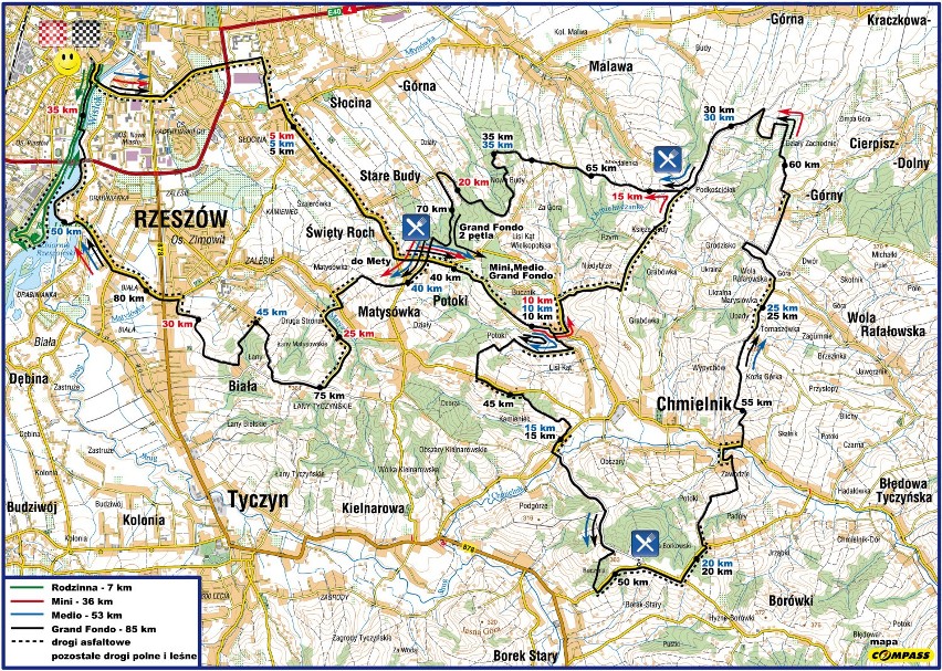 Mapa dystansów Skandia Maraton Lang Team w Rzeszowie