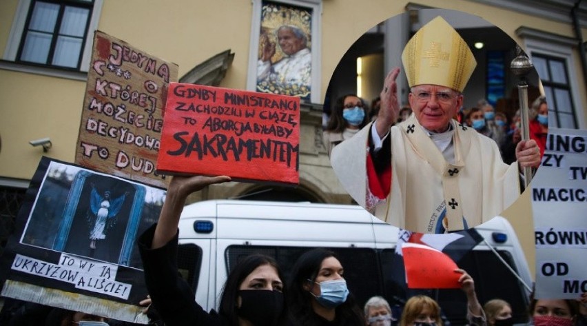 Protest pod krakowski kurią, siedzibą metropolity abp Marka...