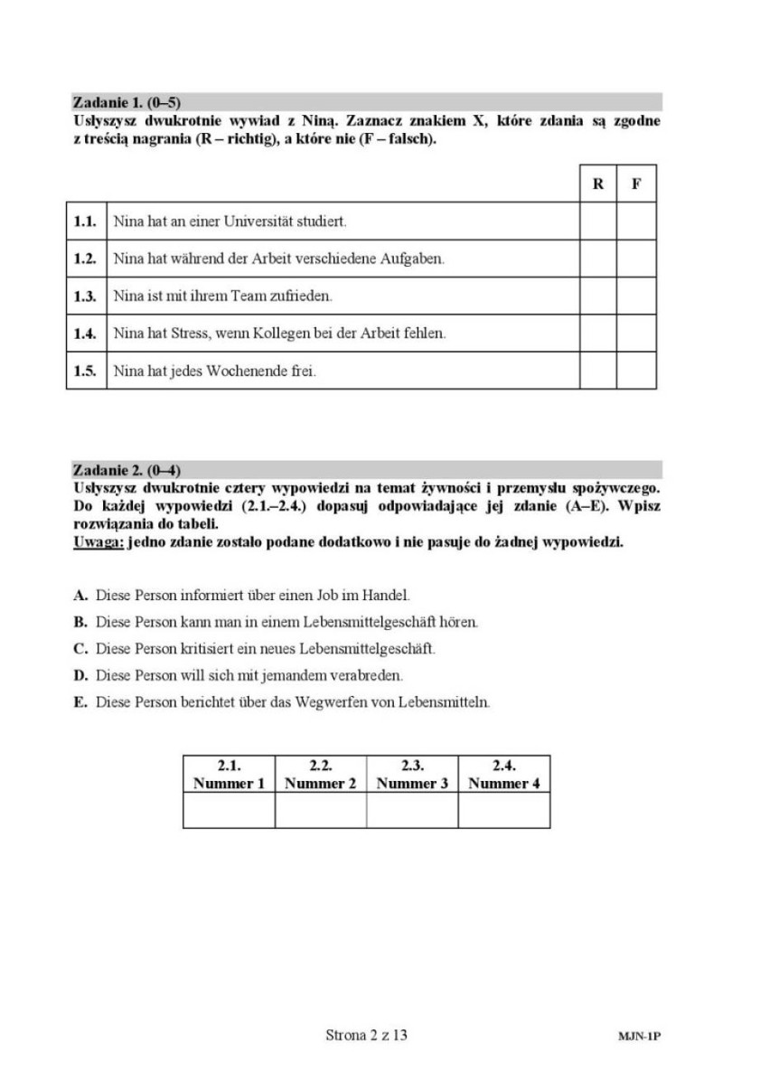 Matura z niemieckiego 2015. Arkusz poziom podstawowy