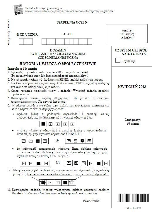 EGZAMIN GIMNAZJALNY 2013. Test humanistyczny 23 kwietnia 2013 [arkusz, pytania, odpowiedzi, zdjęcia]