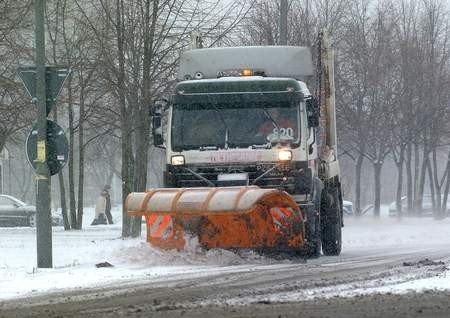 Kierowcy pługów śnieżnych i solarek walczyli z padającym na jezdnie śniegiem  Fot. A. Szozda