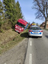 Wypadek na drodze wojewódzkiej nr 224 w miejscowości Lubieszyn. Ciężarówka wyjechała do rowu 