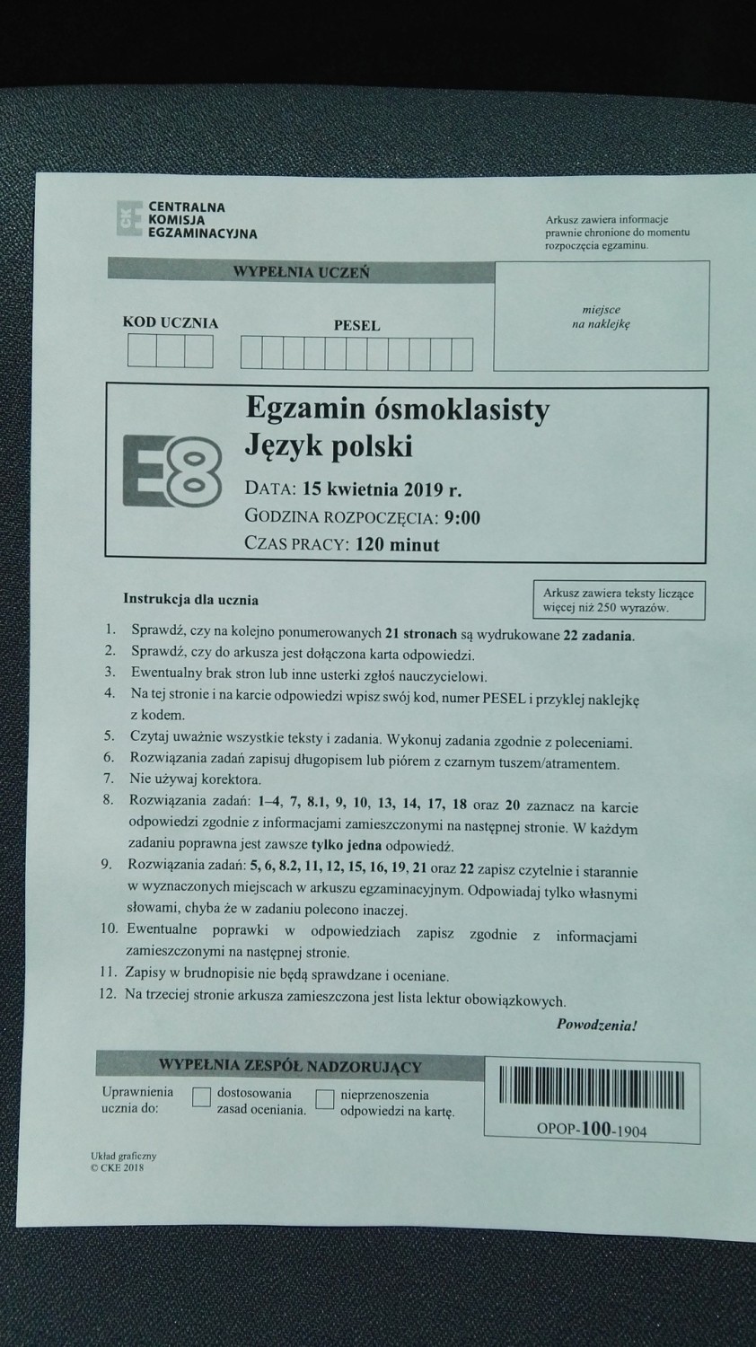 Egzamin ósmoklasisty POLSKI - ODPOWIEDZI, ZADANIA, ARKUSZE...
