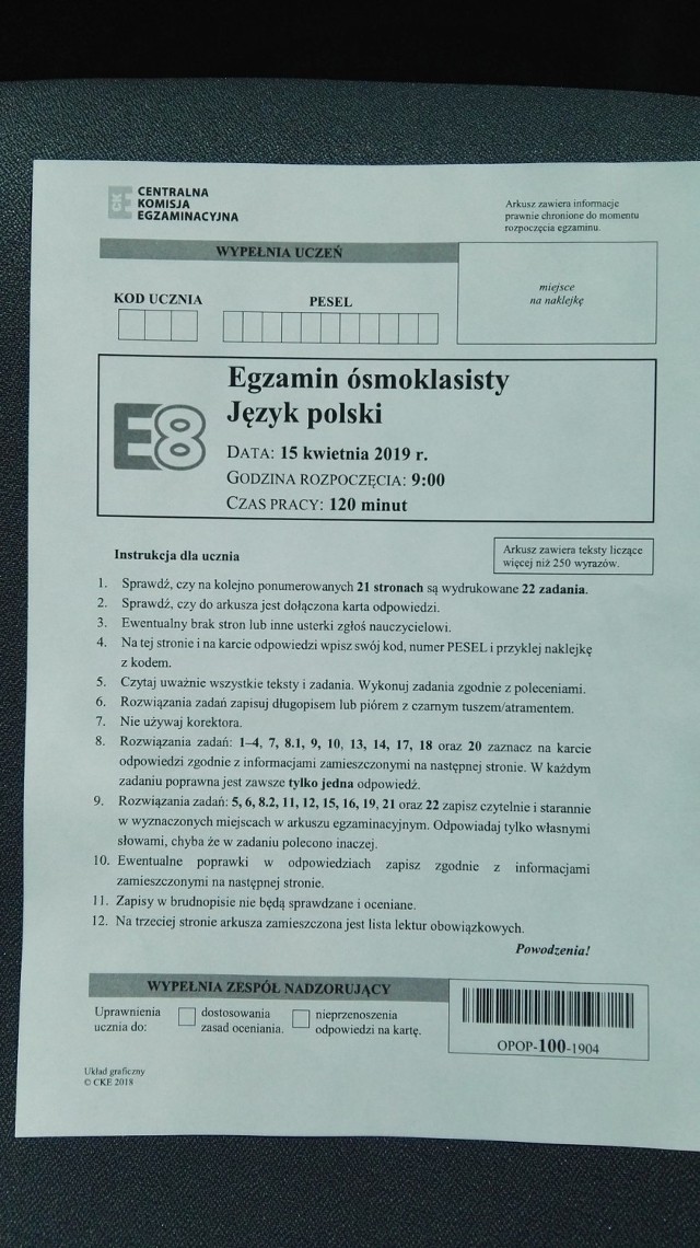 Egzamin ósmoklasisty POLSKI - ODPOWIEDZI, ZADANIA, ARKUSZE CKE
