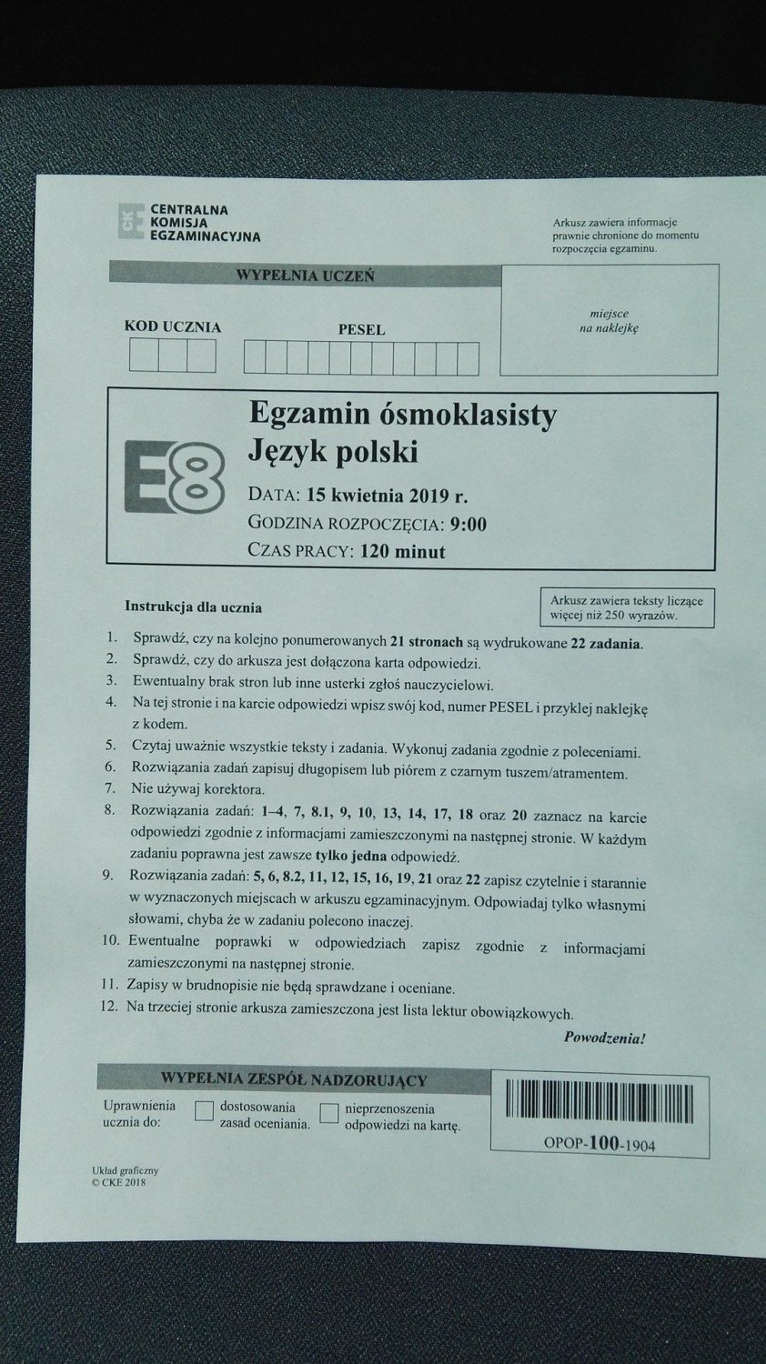 Egzamin ósmoklasisty POLSKI 2019 - odpowiedzi, zadania, arkusze CKE |  Kraków Nasze Miasto