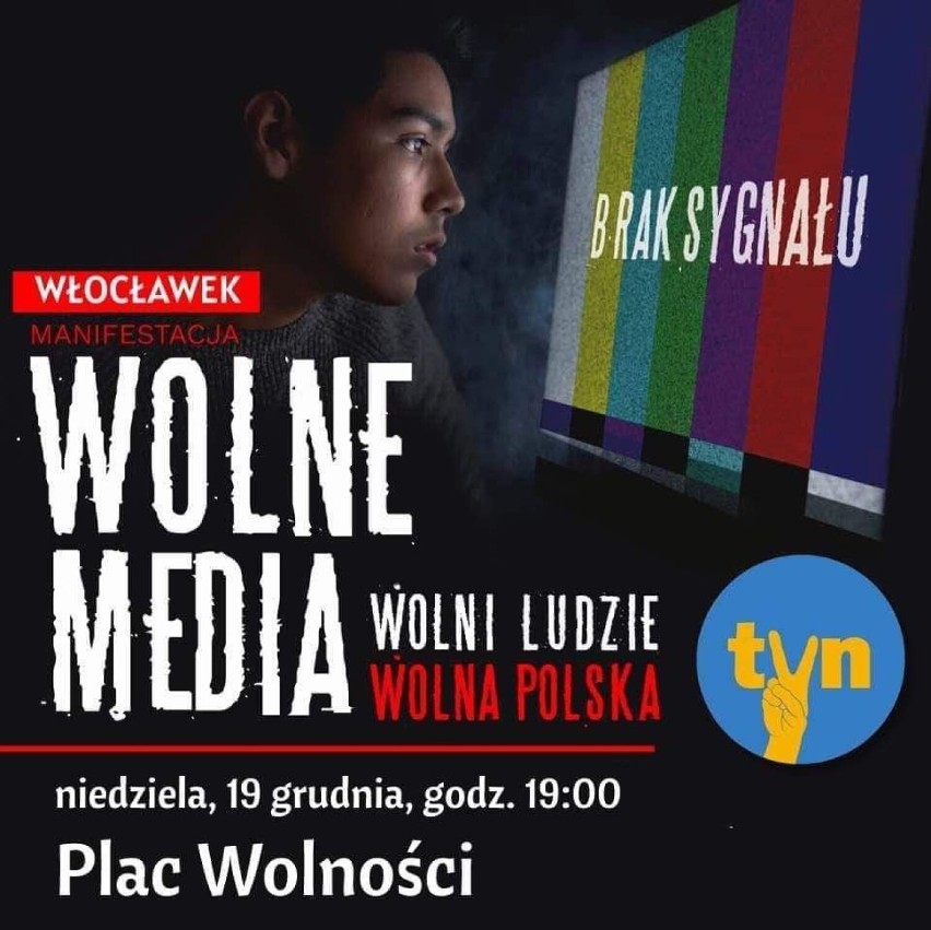 Manifestacja "Wolne media" we Włocławku, 19 grudnia 2021.