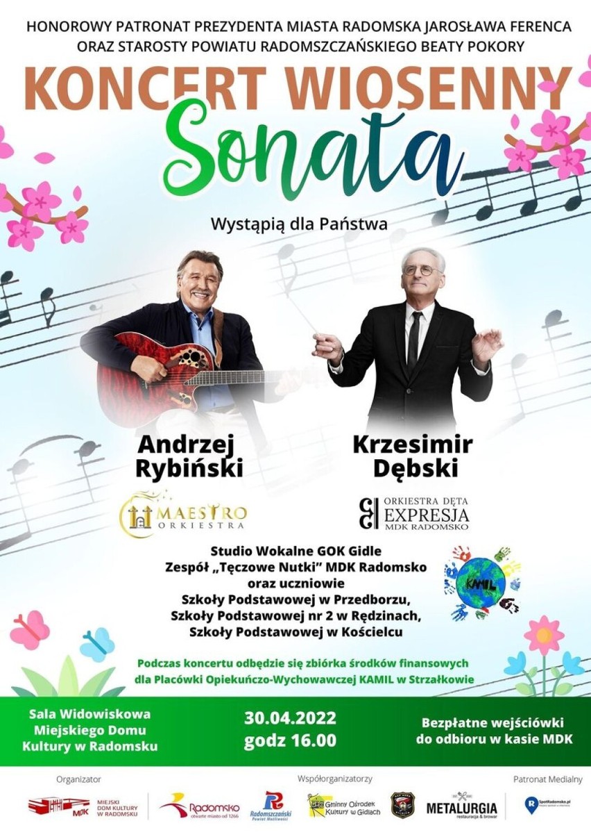 MDK w Radomsku zaprasza na Koncert Wiosenny "Sonata". Wystąpią m. in. Andrzej Rybiński i Krzesimir Dębski