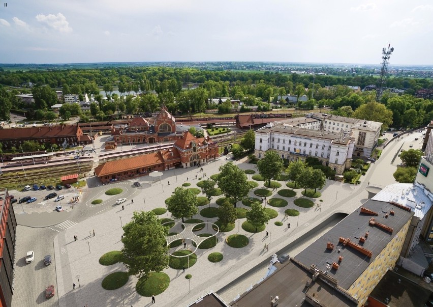 Plac przed dworcem Opole Główne po rewitalizacji -...