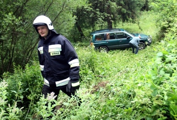 Wypadek Kosarzyska. Sarny na drodze, samochód w lesie