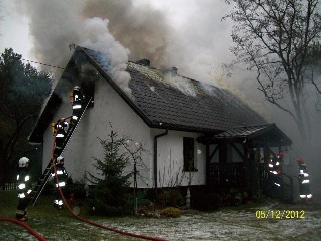 Pożar strawił dużą cześć domu w Wylatkowie w gminie Powidz....