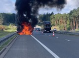 Pożar auta na autostradzie A2. Dramatyczna sytuacja. Kierowcy sami próbowali ugasić ogień