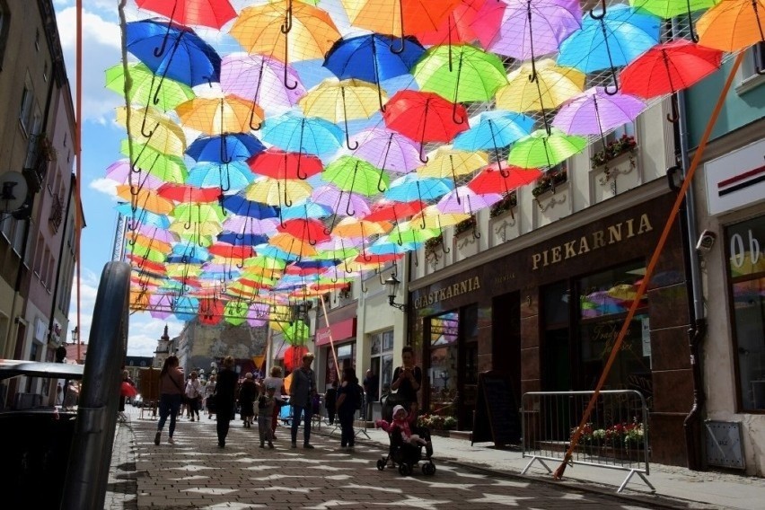 Kolorowe parasolki w Inowrocławiu.