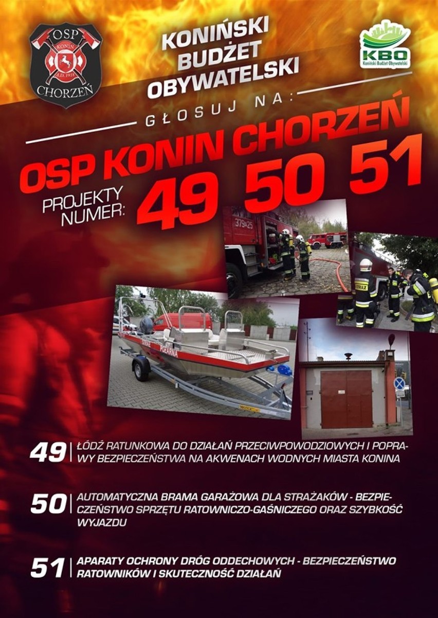 Podobnie jak dwa lata temu,  jednostka OSP Chorzeń   bierze udział w Konińskim Budżecie Obywatelskim .
