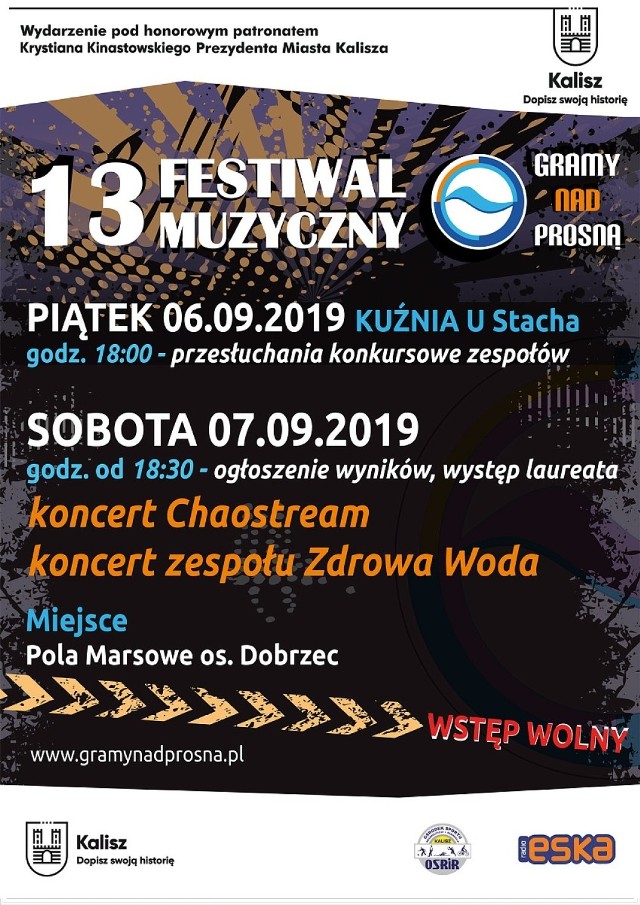 Chaostream i Zdrowa Woda zagrają podczas 13. Festiwalu Muzycznego "Gramy nad Prosną"