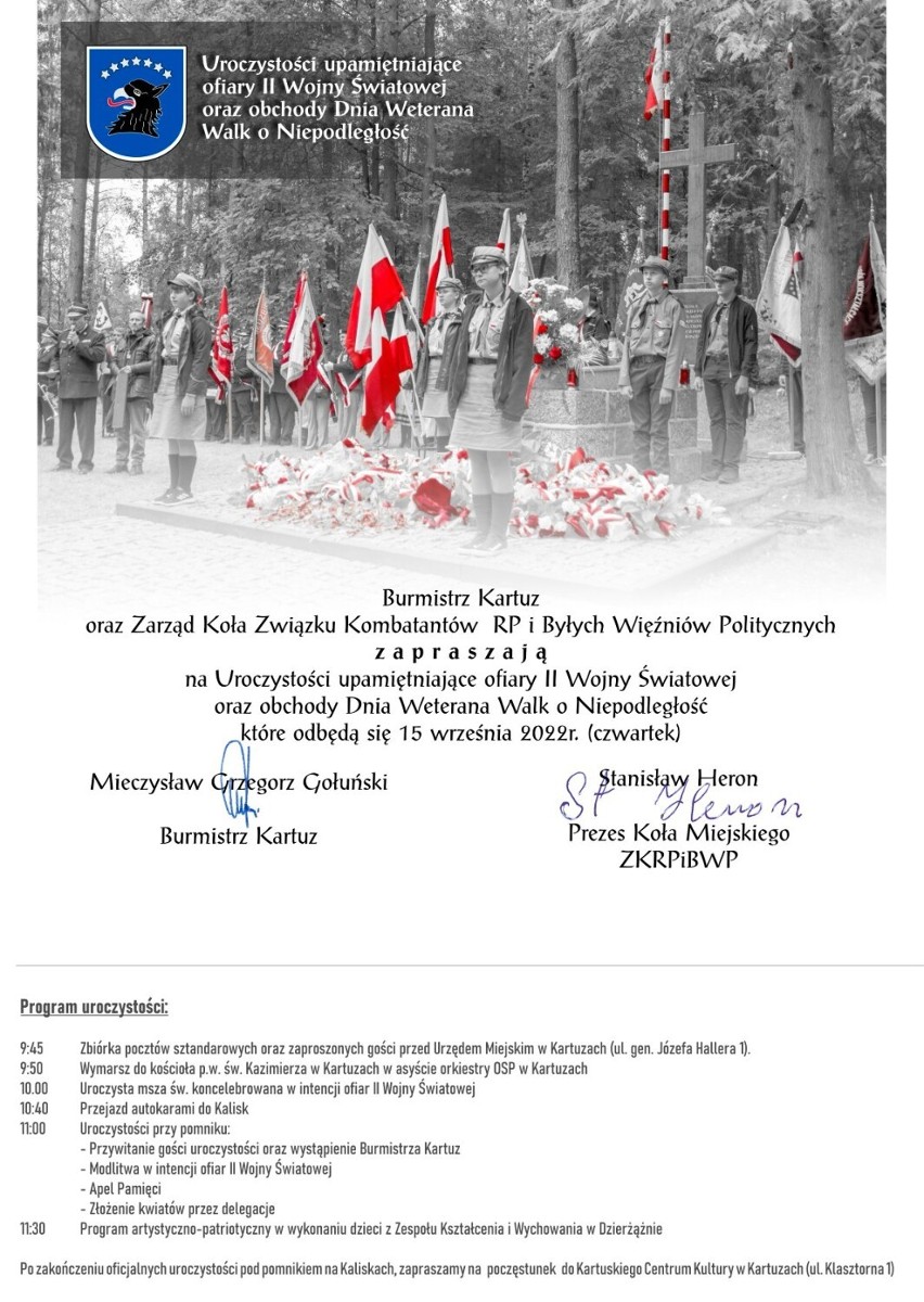 Uroczystości upamiętniające ofiary II wojny światowej - 15 września w Kartuzach i Kaliskach