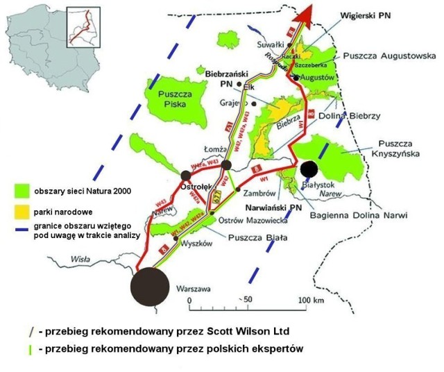 Rekomendacja ekspercka przebiegu drogi Via Baltica na tle wielokryterialnej analizie firmy Scott Wilson Ltd.