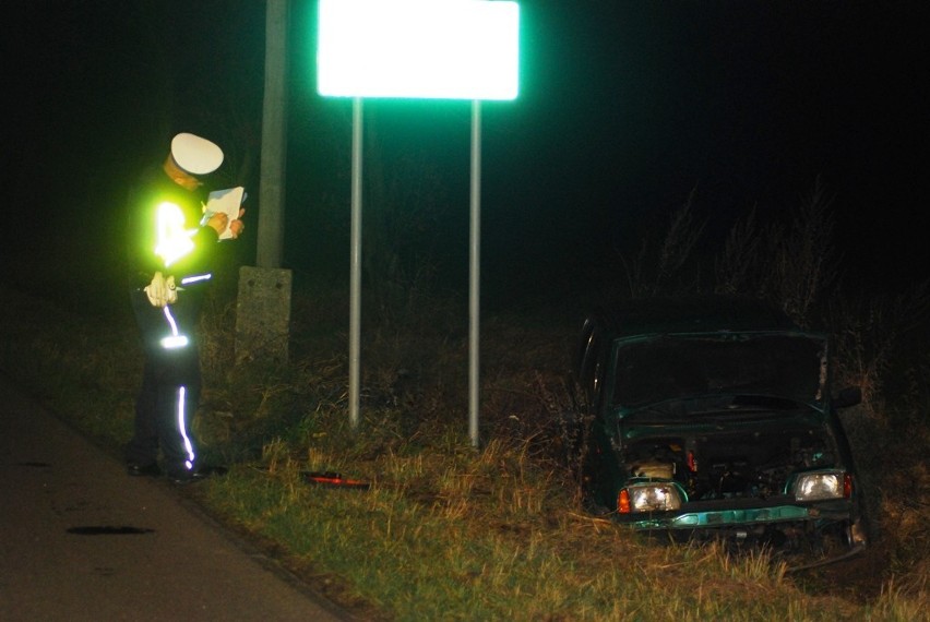 Wypadek w Śmiełowie: Samochód wypadł z drogi. Trzy osoby w...