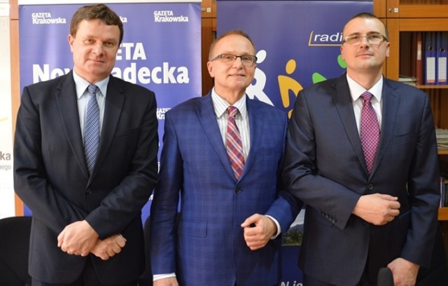 Od lewej kandydaci na burmistrza Krynicy-Zdroju: Dariusz Reśko, Zbigniew Wojewoda i Piotr Ryba