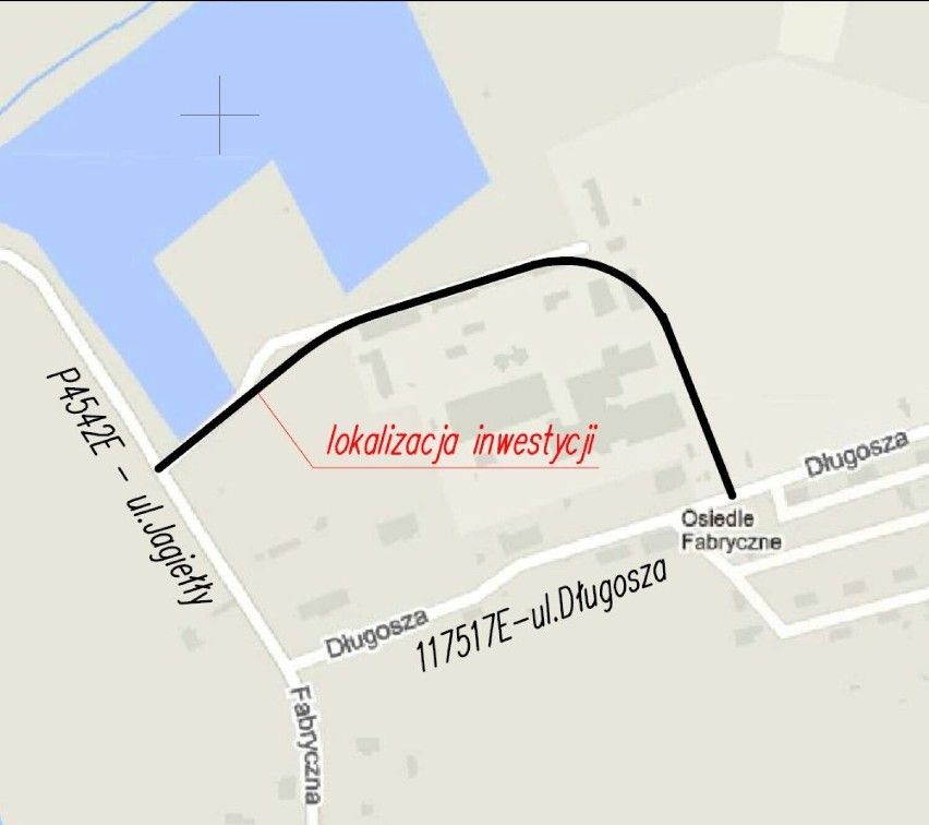 Czarną kreską zaznaczony przebieg planowanej ulicy Cukrowniczej